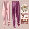 Calça térmica feminina de veludo dupla face sem costura, quente, justa, espessa, de lã, para usar, tamanho plus size, com forro de fleece escovado