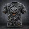 Estación independiente transfronteriza europea y americana casual estilo americano camiseta para hombre patrón de calabaza y calavera manga corta cuello redondo camiseta venta al por mayor de fábrica