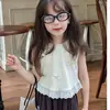 Chaleco Corto de Niña con Lazo Verano Nuevo Estilo Camiseta sin Mangas de Retazos Dulces de Encaje para Niños Top de Moda