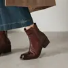 Suela Elevadora Silenciosa de 5 cm Que No Cansa Tus Pies~ Versátil para el Viaje Diario Punta Cuadrada Tacón Grueso Cuero Genuino Pulido Botines Cortos para Mujer Botas Martin