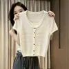 Estilo Coreano Falso Dos Piezas Hueco Manga Corta Tejido Camiseta Top para Mujer Verano Nueva Llegada Versátil para el Trabajo Moldeadora Bodycon Talla Única