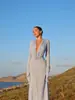 Comercio Exterior Europeo y Americano 2025 Otoño Nuevo Moda Femenina Elegante Color Sólido Cuello en V Manga Larga Ajustado Bodycon Vestido Largo Venta al por Mayor