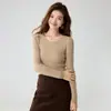 Suéter de punto de cachemira, manga larga, 26 nuevo estilo otoño/invierno, top versátil, cuello redondo, estilo coreano, corte ajustado, capa interior favorecedora