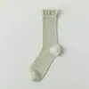 Medias de Seda para Mujer, Calcetines Finos de Verano hasta la Mitad de la Pantorrilla con Bordes Fruncidos, Calcetines Lolita Jk Calados, Calcetines de Algodón Transpirables de Malla