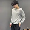 Camiseta de Tricô com Manga Longa, Gola Redonda, Textura Floral e Fio Colorido Estilo Coreano para Homens, Simples, Versátil, Bloco de Cores, Camada Base Casual