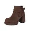 Botines de Ante para Mujer Otoño/Invierno 2026 Estilo Dulce y Fresco, Suela Gruesa, Tacón Alto, Plataforma Impermeable, Cremallera Lateral, Efecto Adelgazante, Tallas 40-43