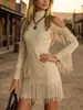 Vestido Feminino Sexy Fashion de Franjas Estilo Western Ombro a Ombro Slim Fit Transfronteiriço Europeu e Americano Novo em Camurça Sintética