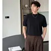 Camiseta de Tricô com Manga Curta para Homens, Gola Meia-Alta, Textura Canelada, Estilo Old Money, Seda de Gelo, Verão, Atacado de Fábrica Transfronteiriço