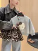 Conjunto de Vestido Sudadera de Otoño para Niñas, Conjunto de Dos Piezas con Sudadera Redonda de Dibujos Animados 3D y Falda Estampada de Leopardo para Niños, Lindo para Niñas