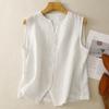 Nova Camisa Colete Sem Manga Retrô de Algodão e Linho Moda Feminina Design Moderno Top