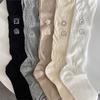 Calcetines de Invierno y Otoño para Mujer, Delgados, de Alta Calidad, con Puño de Burbuja Empalmados, Estilo Japonés, Blancos Rotos, de Tubo Largo, Calcetines Caídos