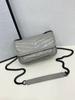 Bolso de Hombro Único Fresco y Sencillo Bolso Sobaco de Cuero Genuino Bordado Plateado Bolso de Mano de Gran Capacidad Casual Pequeño