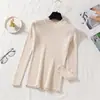 Tejido de punto para mujer, suéter de cuello medio alto, otoño e invierno, nuevo estilo coreano, camiseta básica, ajustado, adelgazante, manga larga, suéter corto interior