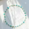 Collar de Cadena para Clavícula con Diseño Retro de Imitación de Turquesa y Perla de Agua Dulce Natural de Alta Calidad