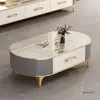 Mesa de Café de Piedra de Lujo Ligero 2025 para Sala de Estar, Nuevo Mueble de TV Ovalado Minimalista Moderno para Apartamento Pequeño, Combinación, Material de Piedra