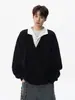 Sudadera Retro Americana de Dos Piezas Falsas para Hombre Otoño/Invierno Nuevo Estilo Marca de Moda Diseño Sensación de Alta Gama Capa Suelta Casual Superior
