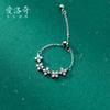 Nalan Prata S925 Corrente Ajustável Anel de Flor Cravejado de Diamantes Estilo Coreano Fresco Flor de Quatro Pétalas Joia J8594