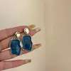 Pendientes Irregulares en Forma de Abanico Plegado Geométrico Azul Aguja de Plata Pendientes de Lujo Ligero de Gama Alta Pendientes de Moda de Nicho Venta al por Mayor