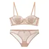 Sujetador sexy tipo conejito estilo francés para mujer, lencería de encaje bordado floral, con aros suaves, minimiza bustos grandes, conjunto de sujetador