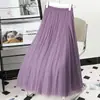 Falda de malla para mujer, falda morada para danza cuadrada, falda de gran vuelo de 720 grados, grupo de baile, cintura alta, ajustada, línea A, longitud para foto