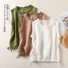 Foto Real de Verano Retro 2025 Chaleco Holgado Adelgazante con Cordón y Dobladillo en la Sisa para Mujer Color Sólido Talla Grande Top Básico