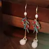 Nuevos pendientes estilo chino largos elegantes azules quemados pendientes 2024 nuevos populares pendientes cheongsam pendientes florales estilo antiguo para mujer