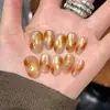 [Mancha de Café de Outono] Outono e Inverno Âmbar Dourado Estilo Ins Unhas Vestíveis Feitas à Mão Patch de Manicure Curto Unhas Postiças