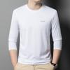 Camiseta Masculina de Manga Comprida para Primavera e Outono 2025 com Seda de Amoreira, Sem Costura Termoselada Business Casual Gola Redonda Base Em Relevo