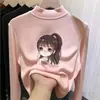 Ropa interior base de forro polar con cuello semi-alto para niñas, elegante prenda interior de otoño e invierno, top cálido para niños de primavera y otoño, camiseta interior de otoño para niñas pequeñas