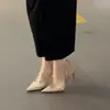 Sandalias de tacón de aguja Chuyuji estilo francés con punta y pedrería, zapatos de tacón elegantes sin espalda, zapatos de tacón alto versátiles para mujer para ir al trabajo
