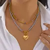 Cadena de Clavícula Imitación Perla Retro Versátil de Gama Alta Personalizable Estilo Lujo Accesible Patrón Geométrico Colgante de Disco Collar para Apilar