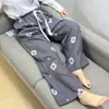 Calça de Pijama de Seda de Algodão para Mulheres, Estilo Fino para Primavera e Verão, Tamanho Grande, Caimento Solto, Calça de Perna Larga de Algodão Artificial, Pode Ser Usada Fora de Casa, Versátil, Cintura Alta, Leve