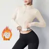 Chaqueta de Fitness Gruesa de Terciopelo Ajustada para Mujer, Corte 3D, Agujeros para el Pulgar, Cortavientos, para Correr por la Mañana, Ciclismo, Se Puede Usar como Ropa Exterior, Top de Yoga
