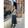 Falda Midi de Maternidad Otoño Invierno Nuevo Estilo Longitud Media Versátil Moda Adelgazante Caída Línea A Soporte Abdominal Falda Plisada