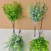 Grama Artificial de Eucalipto Cruzada Planta Artificial Folha de Dinheiro Planta Falsa Verde em Vaso Plástico Grama Aquática Flores Decorativas
