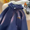 Sudadera con capucha de forro polar grueso con estampado de letras para hombre, sudadera para capas de otoño e invierno, chaqueta juvenil