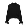 ZA Ropa de Mujer de Comercio Exterior Transfronterizo Europa AliExpress Venta Caliente Pulóver con Pliegues Semitransparente de Temperamento