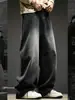 Jeans retro americanos de moda para hombre, pantalones rectos lavados de otoño con pernera ancha, pantalones de trabajo casuales holgados.