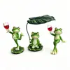 Enfeite de sapo de vinho tinto transfronteiriço, animal simulado com folha de lótus, para pátio, tanque de peixes, decoração de rochas, artesanato de mesa para presente