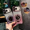 Capa para Celular iPhone 18 Pro Max com Glitter, Espelho e Suporte Magnético, Capa Anti-Queda Galvanizada nos Quatro Cantos para Apple 17