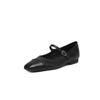 Totalmente em Pele de Ovelha por Dentro e por Fora, Roupa de Trabalho Slim e Confortável Sapatos Mary Jane 2025 Bico Quadrado Pequeno Fivelas de Uma Linha Sapatos Baixos para Mulheres