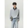 Moda Coreana Nueva Tendencia Primavera 2026 Camiseta de Manga Larga para Hombre con Cuello de Solapa, Top Casual Holgado de Marca de Tendencia para Adolescentes