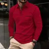 Camisa Polo Masculina de Manga Longa com Bolso e Gola Reversível Amazon Primavera e Outono Transfronteiriça Cor Sólida Casual Caimento Solto