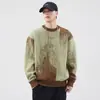 Invierno Nuevo Cálido Suéter Jacquard de Cuello Redondo para Hombre Suelto Talla Grande Estilo Japonés Retro Combinable Suéter de Moda