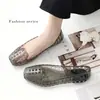 Sapatos de Gelatina Transparentes DIY Tendência Clogs Retrô Coreanos Sandálias de Cristal Bico Quadrado Baixo Sapatos Femininos