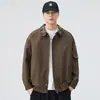 Jaqueta casual versátil masculina nova para outono e inverno, com gola xadrez, retalhos, solta, confortável, bordada, de manga comprida