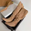 Botas de Caballero de Ante de Vaca para Mujer, Botas Vaqueras, Nuevo Estilo de Invierno, Botas sin Cordones de Piel Genuina con Punta Fina y Tacón Bajo, Botas Altas hasta la Rodilla, Botas Largas de Caña Alta para Mujer