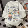 Camiseta Manga Curta Divertida com Estampa do Crayon Shin-Chan para Mulheres Verão 2025 Solta Casual Versátil Roupa de Trabalho Top Ins