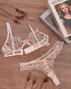 Ropa Interior Sexy Francesa para Mujer Verano Ultra Delgada Encaje Floral Puro Deseo Conjunto de Lencería para Busto Grande para Verse Más Pequeño Conjunto de Sujetador Anticaída