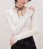 Suéter de tricô de lã com decote V suave estilo francês para mulheres, camisa base elástica slim fit para outono e inverno, macio e confortável para o trajeto